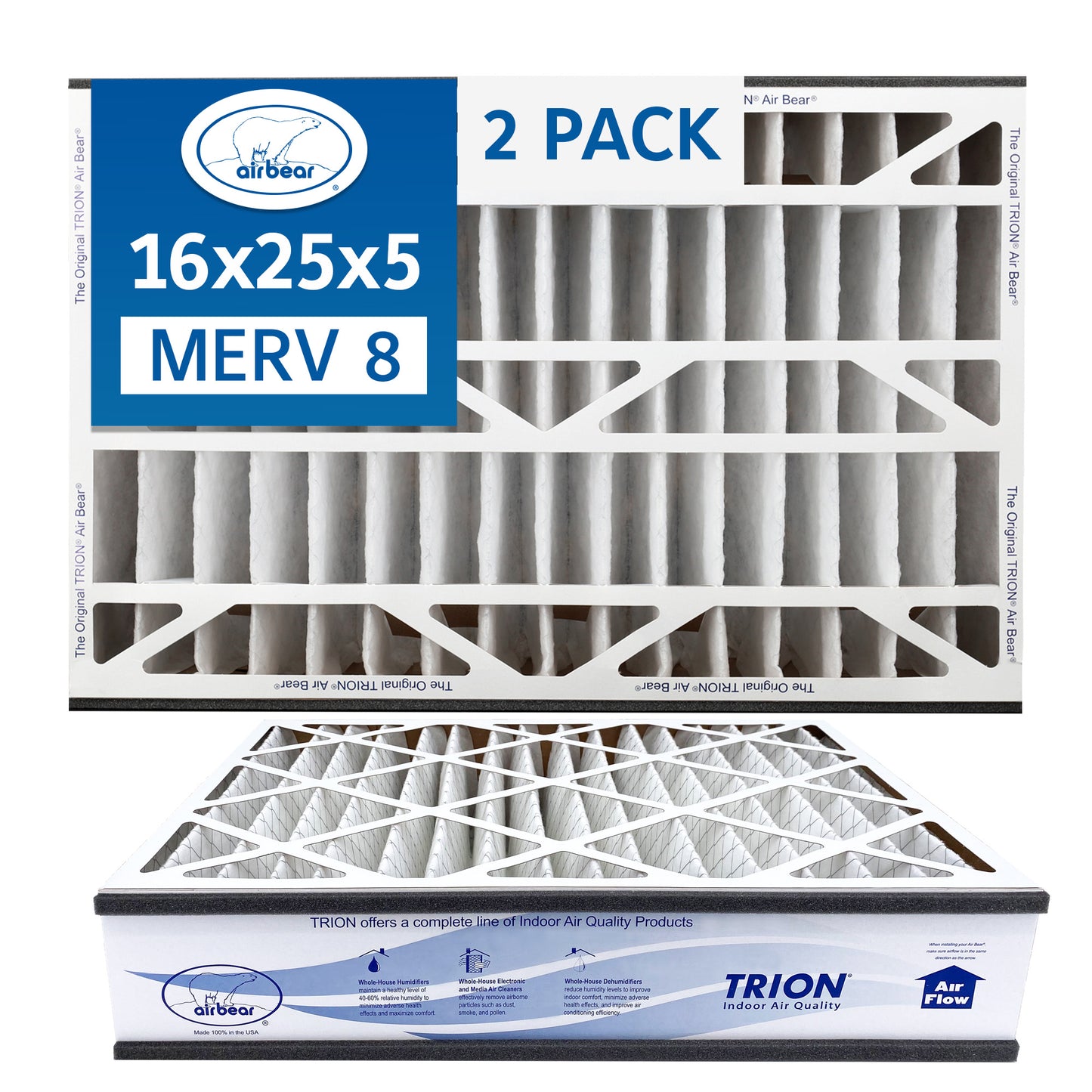 16x25x5 air filter Air Bear MERV 8 2 pack