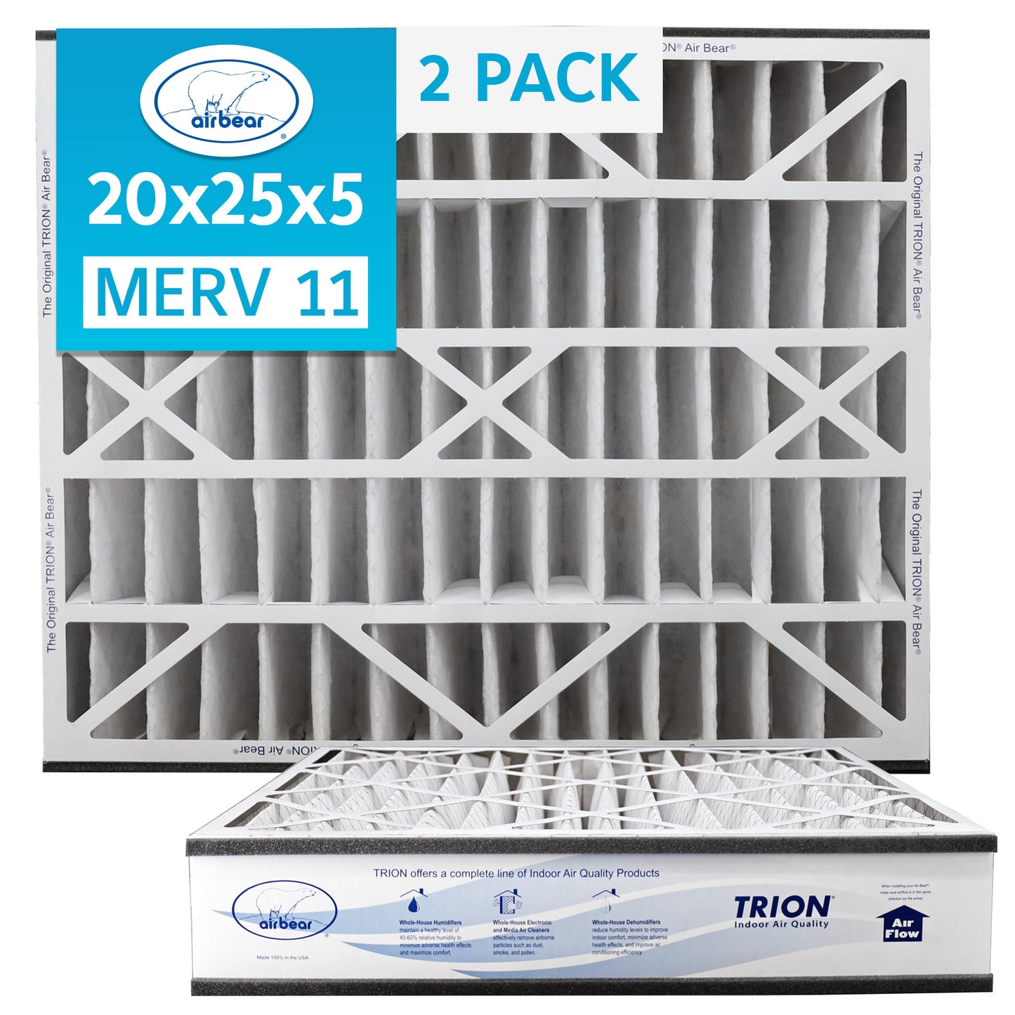 20x25x5 Air Filter TRION Air Bear 2 pack MERV 11