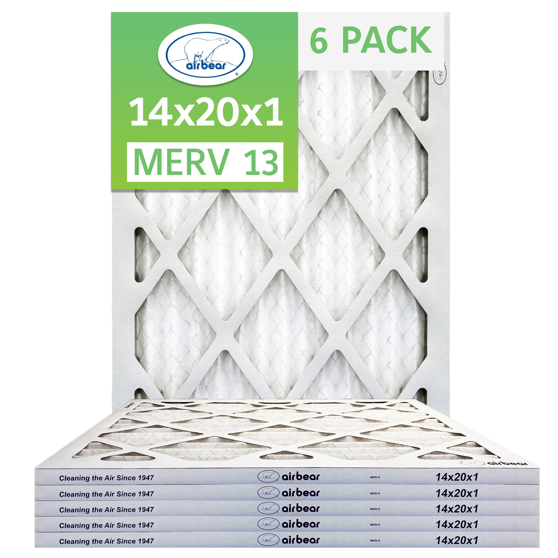 14x20x1 Air Filters Air Bear 6 pack MERV 13