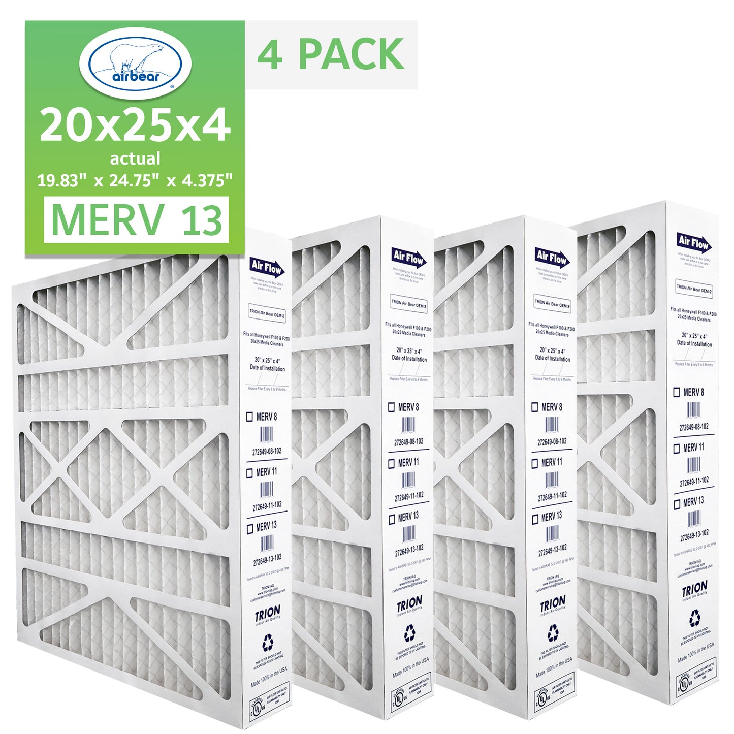 TRION Air Bear OEM-2 20x25x4 Pleated Air Filters