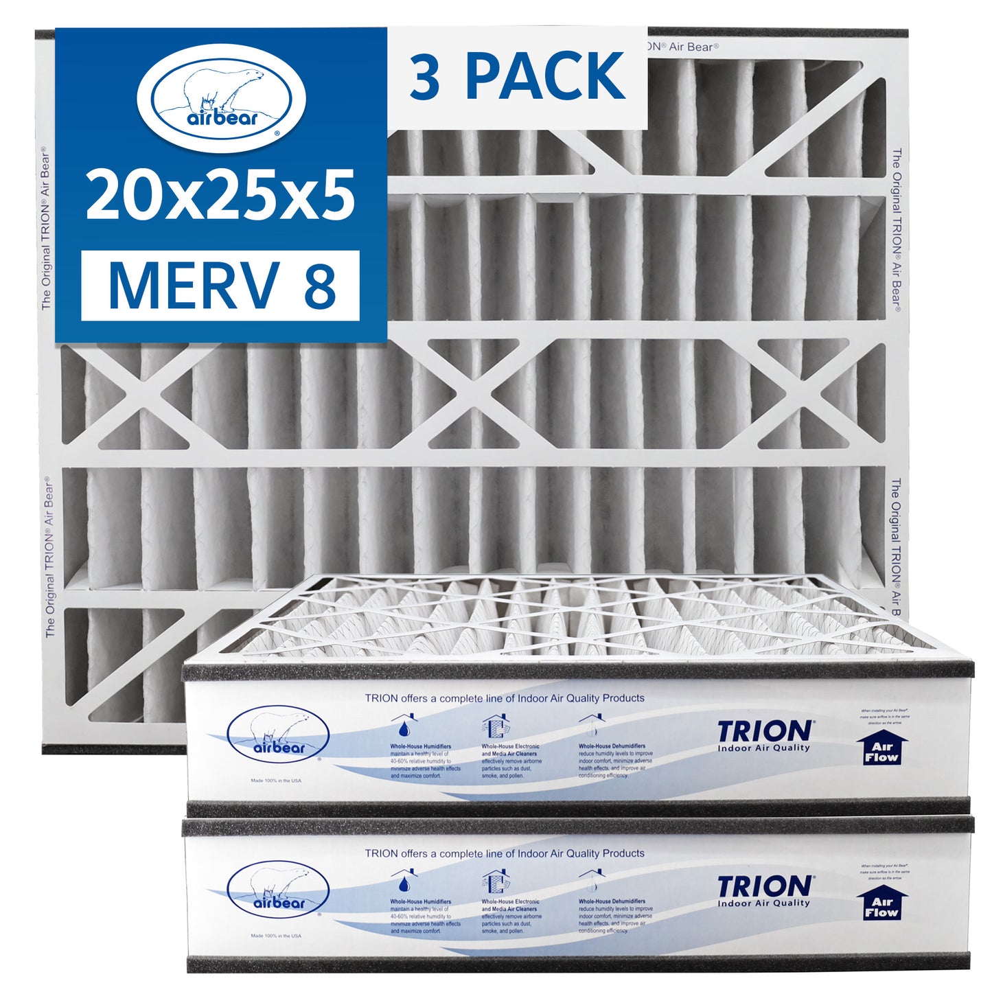 20x25x5 Air Filter MERV8 3pack Air Bear