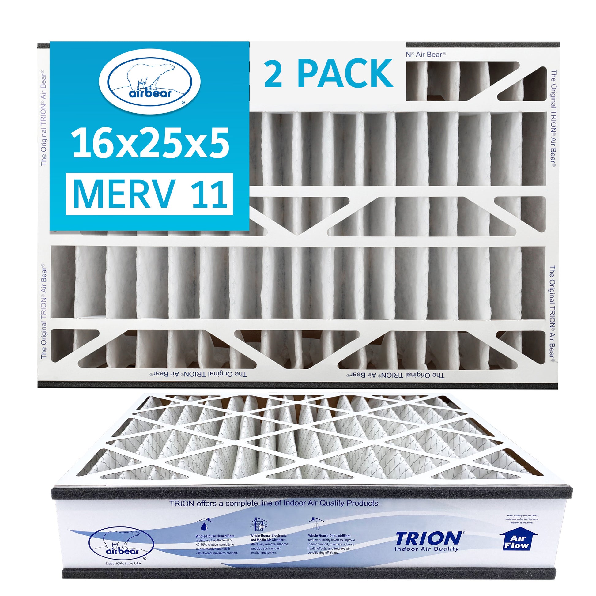 16x25x5 air filter Air Bear MERV 11 2 pack