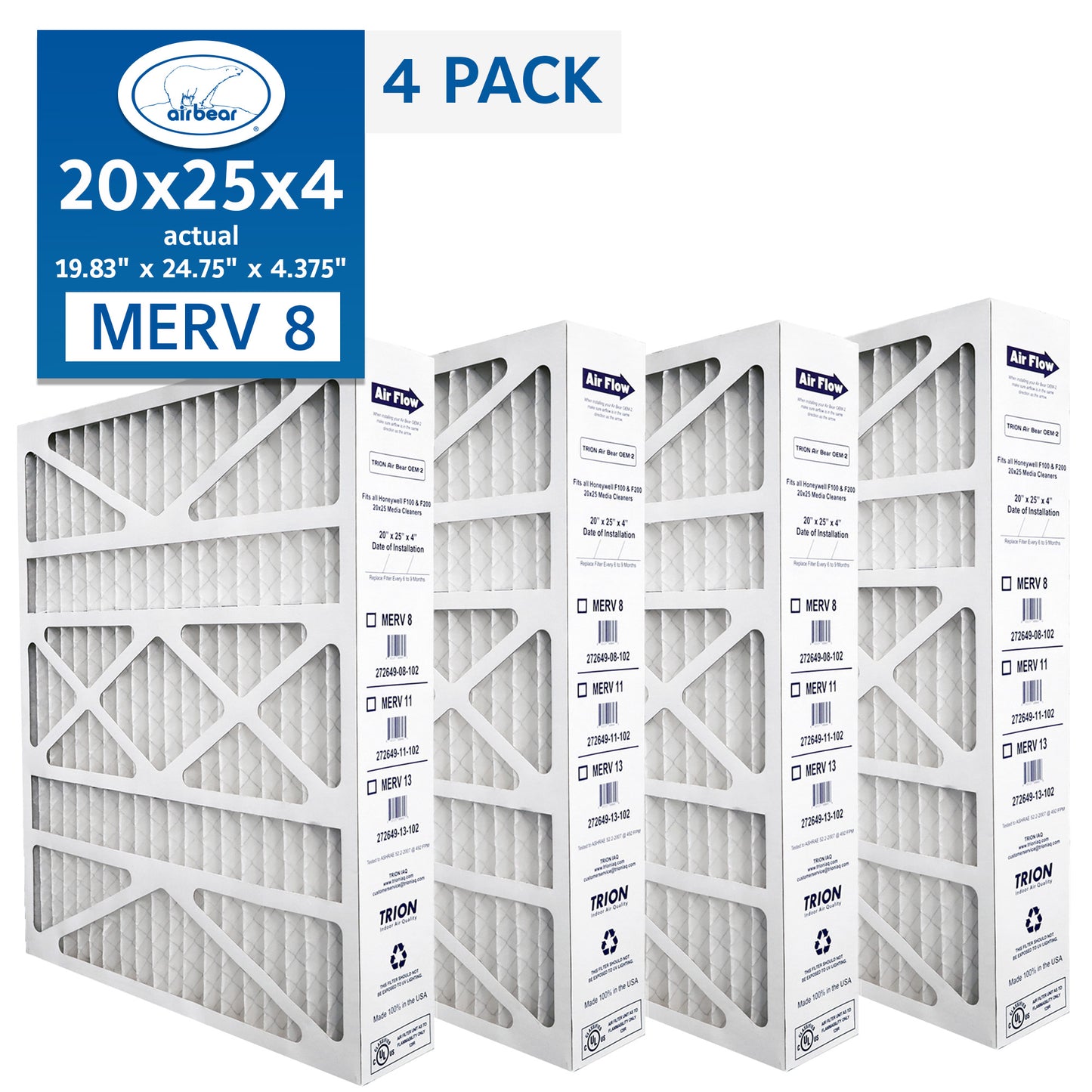 TRION Air Bear OEM-2 20x25x4 Pleated Air Filters